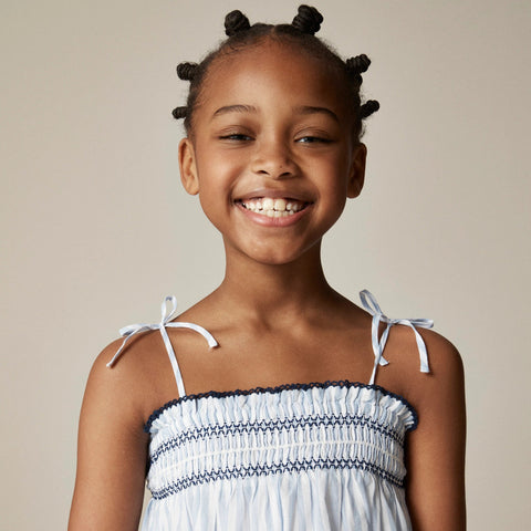 Girls' tie-shoulder smocked tank top in cotton voile stripe