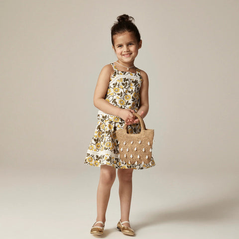 Girls' rickrack tank top in daffodil linen-cotton blend