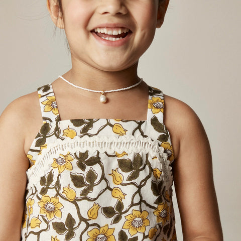 Girls' rickrack tank top in daffodil linen-cotton blend