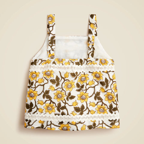Girls' rickrack tank top in daffodil linen-cotton blend