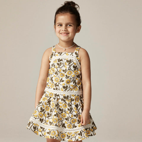 Girls' rickrack tank top in daffodil linen-cotton blend