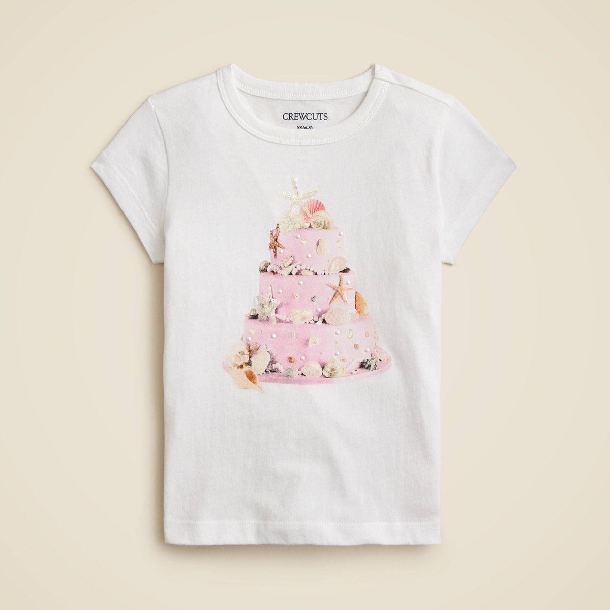 Girls' short-sleeve seashell cake graphic T-shirt with crystals