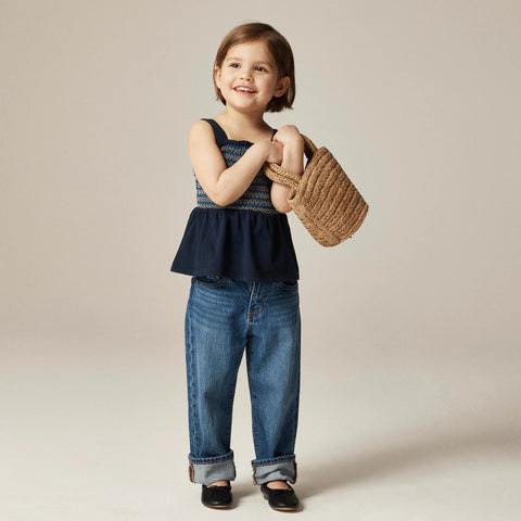 Girls' smocked tank top in broken-in jersey