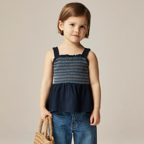Girls' smocked tank top in broken-in jersey