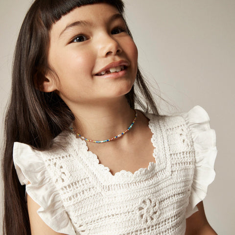 Girls' crochet ruffle-sleeve T-shirt in jersey