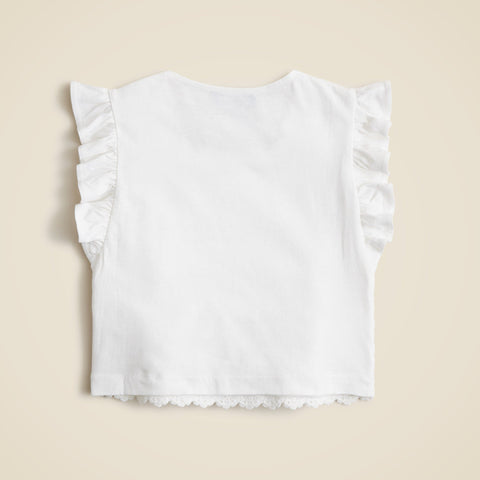 Girls' crochet ruffle-sleeve T-shirt in jersey
