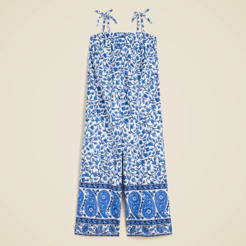 Girls' tie-shoulder jumpsuit in bandana block print