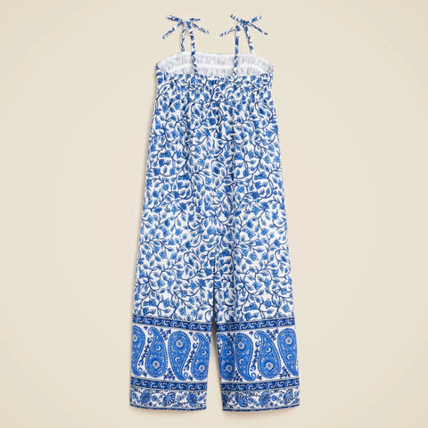 Girls' tie-shoulder jumpsuit in bandana block print