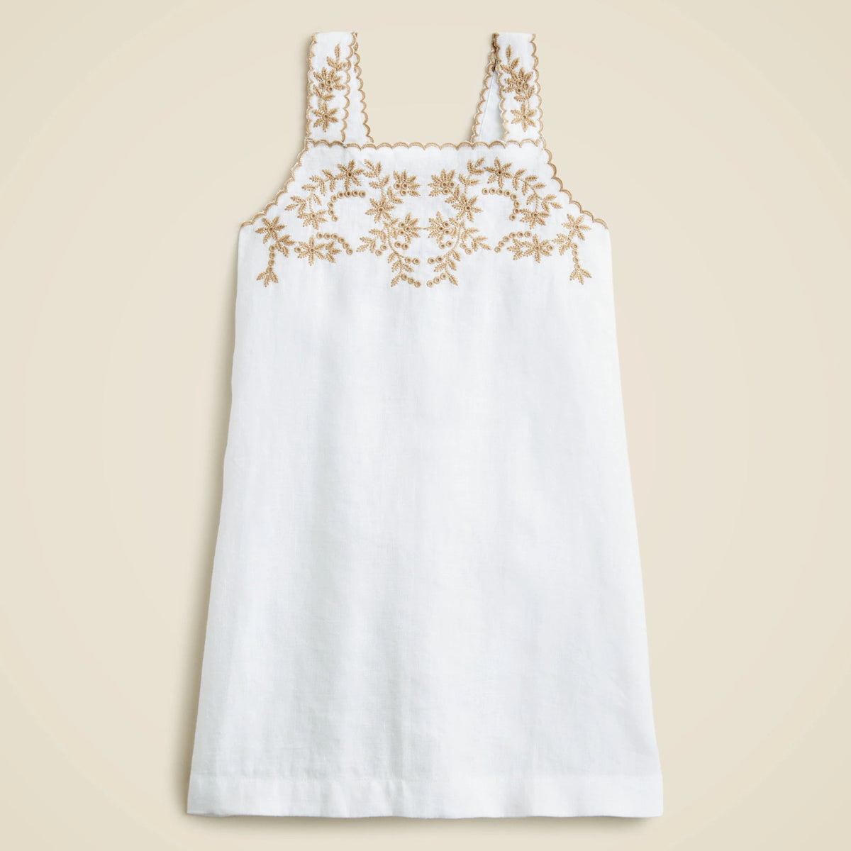 Girls' embroidered shift dress in linen-cotton blend