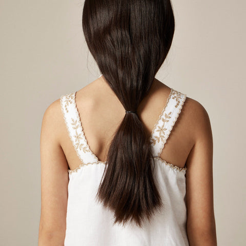 Girls' embroidered shift dress in linen-cotton blend