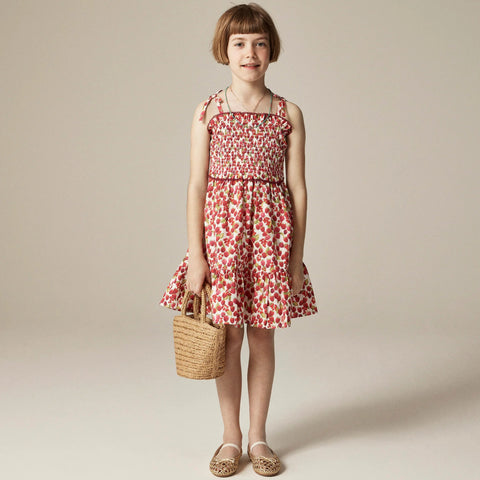 Girls' smocked dress in raspberry burst print