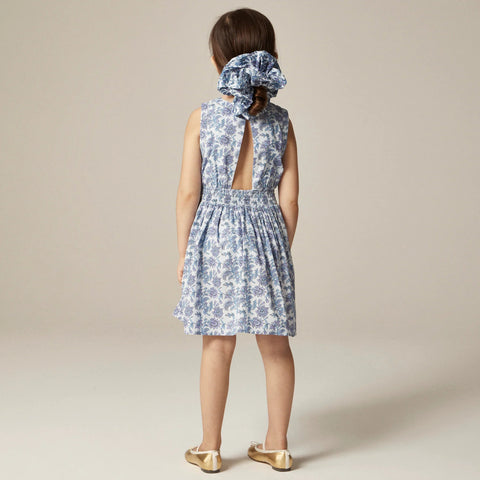 Girls' smocked-waist dress in lavender vines block print
