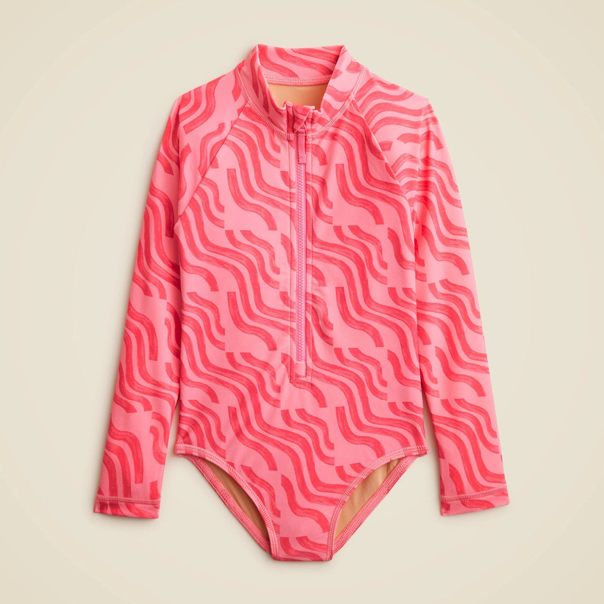 Girls' zip-up rash guard one-piece swimsuit