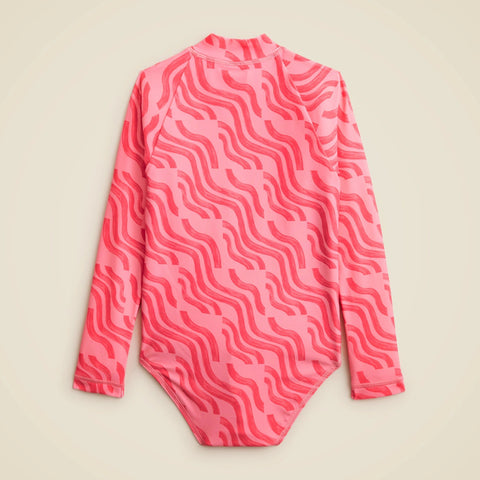 Girls' zip-up rash guard one-piece swimsuit