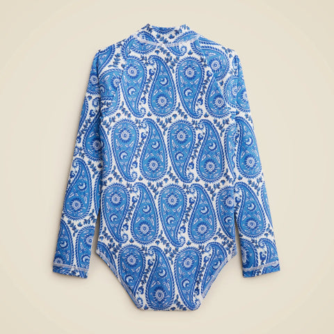 Girls' zip-up rash guard one-piece swimsuit