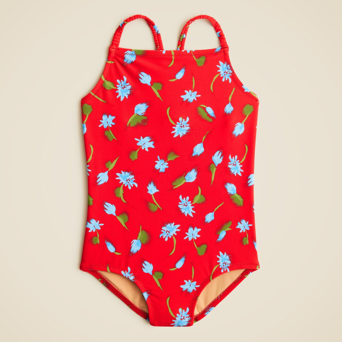 Girls' ruched-strap one-piece swimsuit