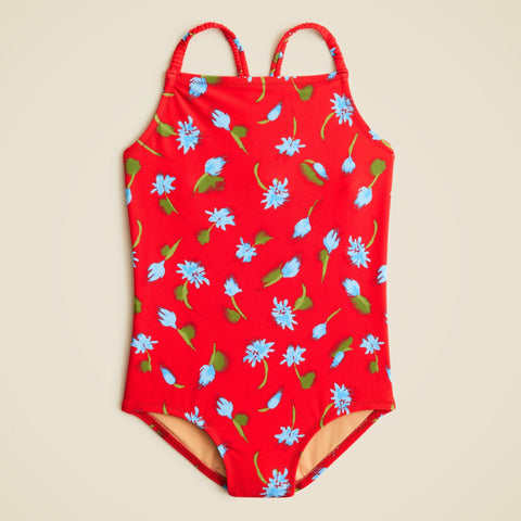 Girls' ruched-strap one-piece swimsuit