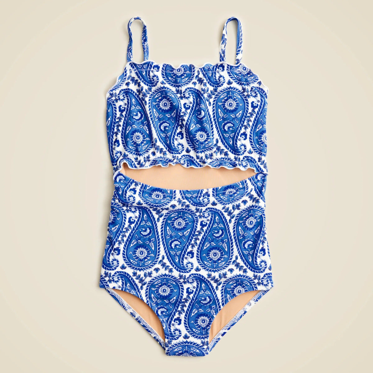 Girls' lettuce-edge cutout one-piece swimsuit