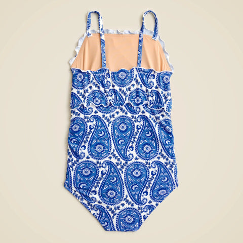 Girls' lettuce-edge cutout one-piece swimsuit