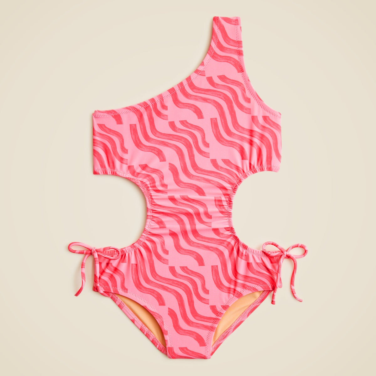 Girls' one-shoulder cutout one-piece swimsuit