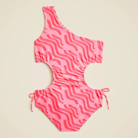 Girls' one-shoulder cutout one-piece swimsuit
