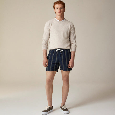 6" cotton-nylon blend swim trunk in dobby stripe