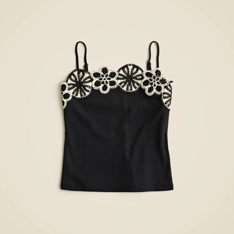 Vintage rib crochet-trim tank top