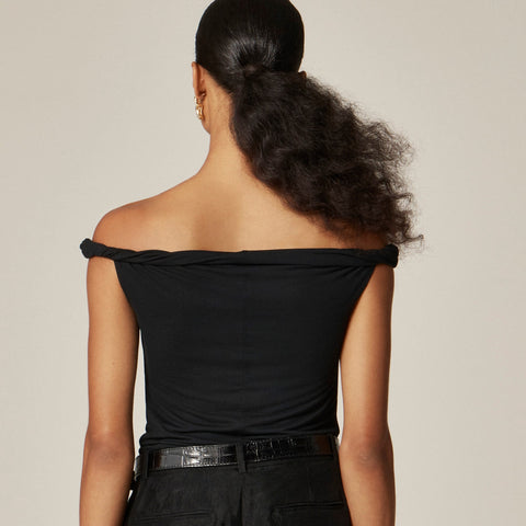 Off-the-shoulder twist tank top in matte jersey