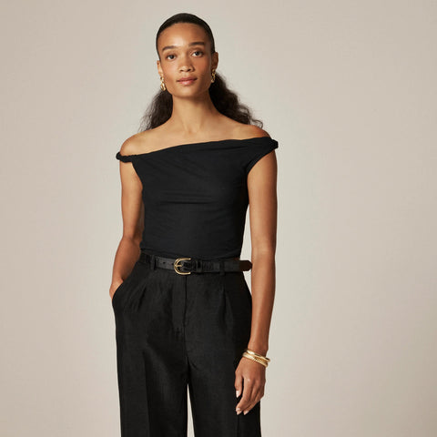 Off-the-shoulder twist tank top in matte jersey