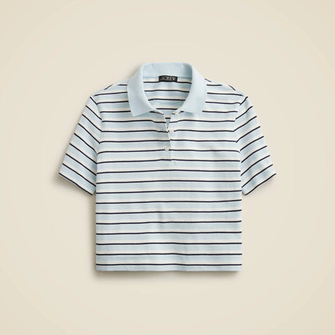 Piqué cropped polo shirt in stripe
