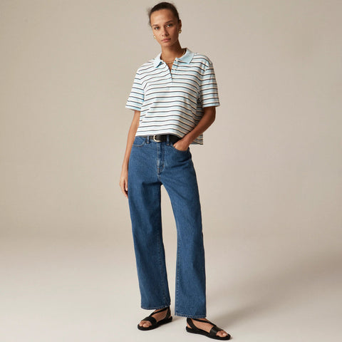 Piqué cropped polo shirt in stripe