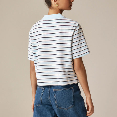 Piqué cropped polo shirt in stripe