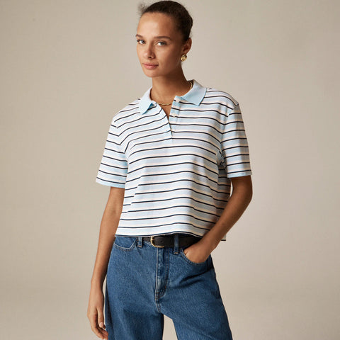 Piqué cropped polo shirt in stripe