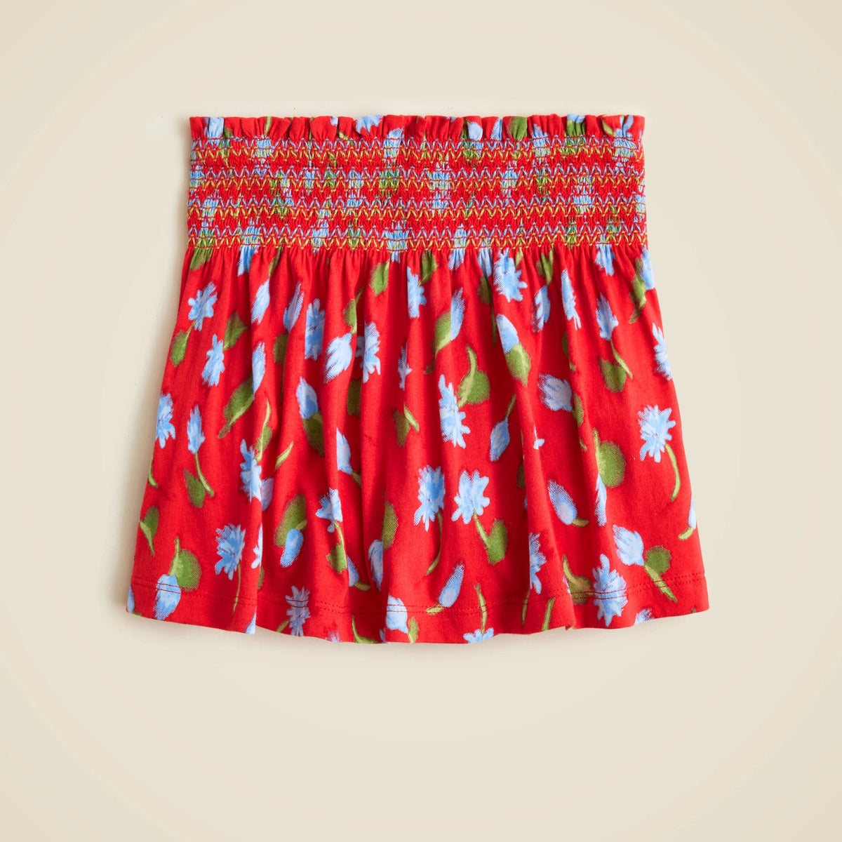 Girls' smocked skort in broken-in-jersey