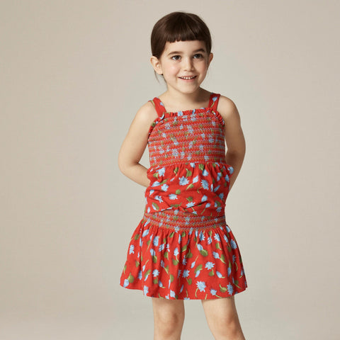 Girls' smocked skort in broken-in-jersey