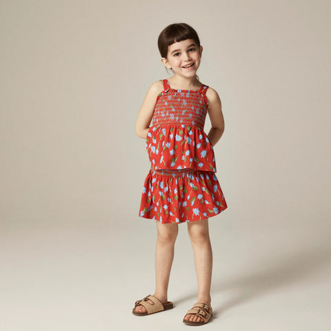 Girls' smocked skort in broken-in-jersey