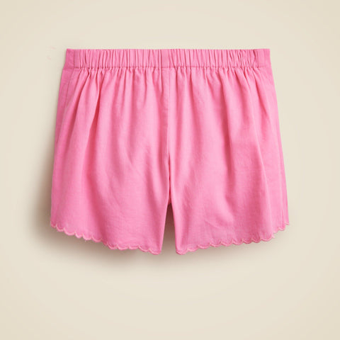 Girls' scallop-trim wrap skort in linen-cotton blend