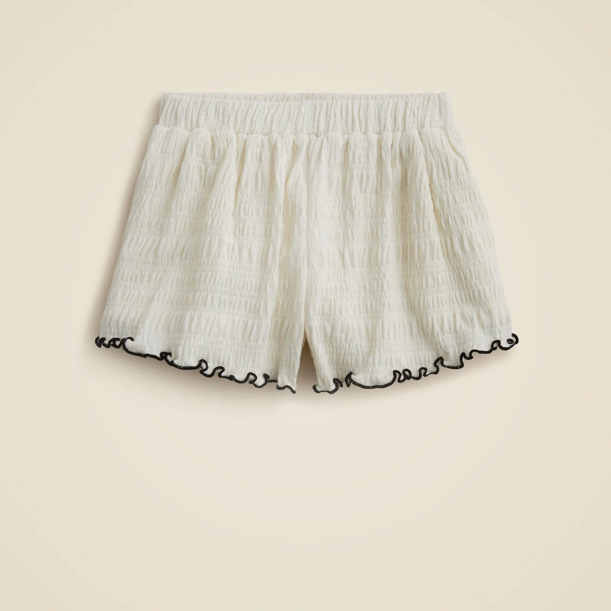 Girls' smocked lettuce-edge short in crinkled jersey