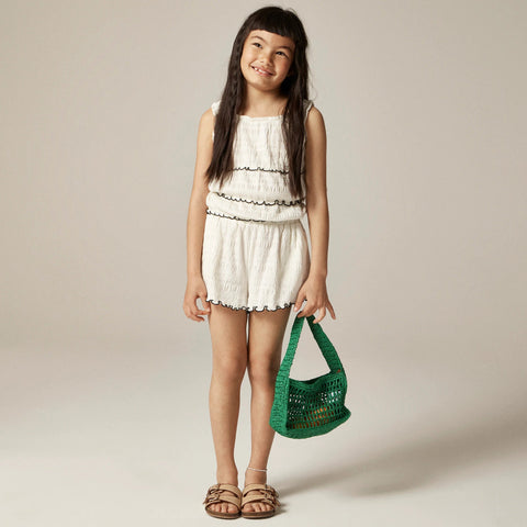 Girls' smocked lettuce-edge short in crinkled jersey