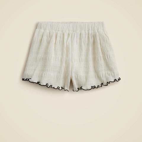 Girls' smocked lettuce-edge short in crinkled jersey