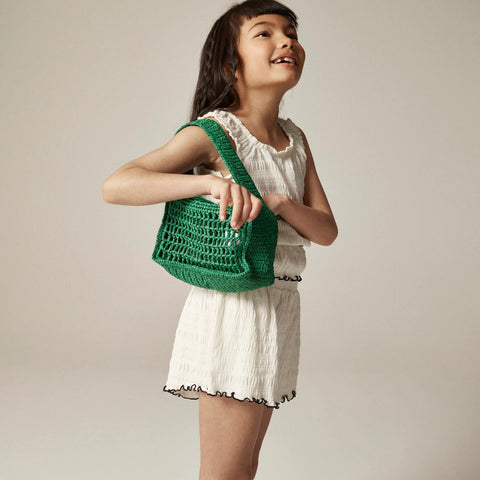 Girls' smocked lettuce-edge short in crinkled jersey