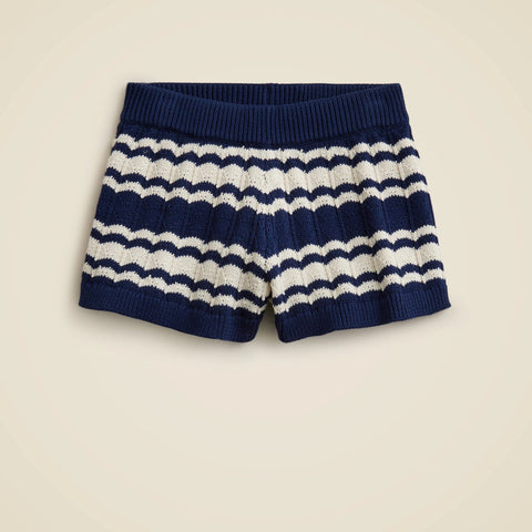 Girls' pointelle-knit short in scalloped stripe