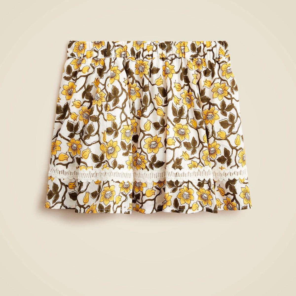 Girls' rickrack skirt in daffodil linen-cotton blend