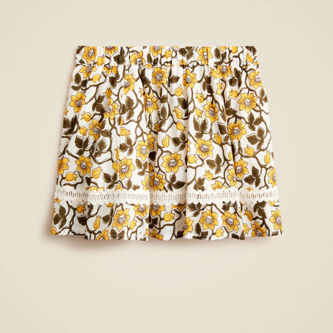 Girls' rickrack skirt in daffodil linen-cotton blend