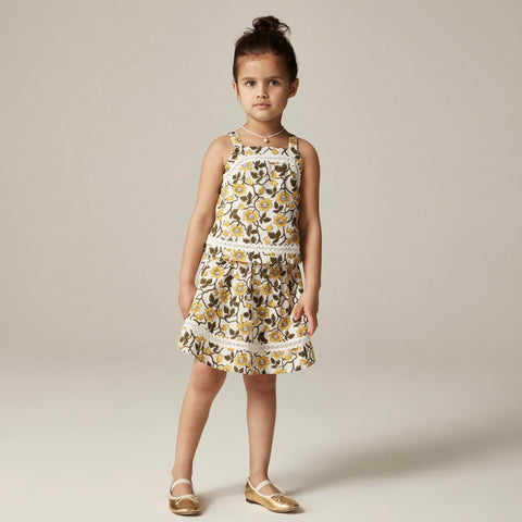 Girls' rickrack skirt in daffodil linen-cotton blend