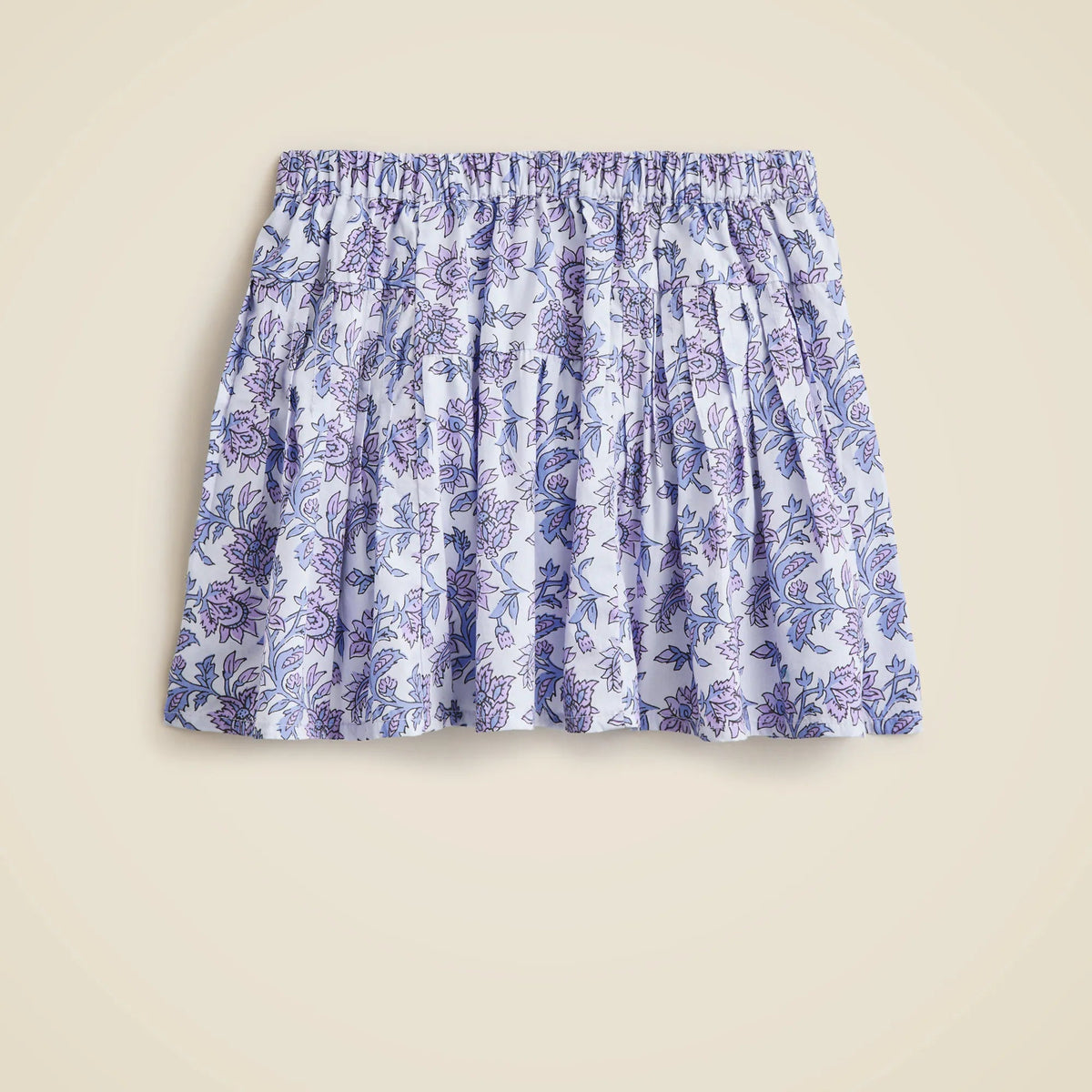 Girls' pintuck skirt in lavender vines block print