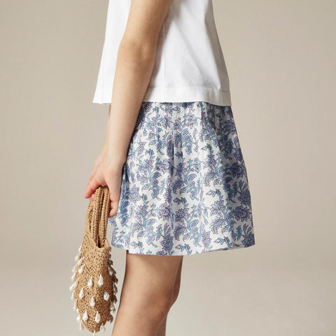 Girls' pintuck skirt in lavender vines block print