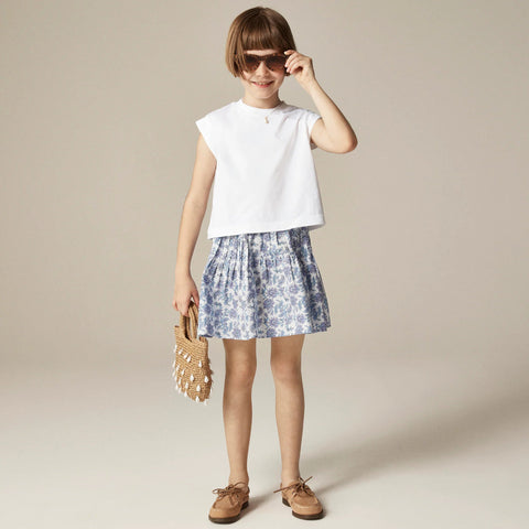 Girls' pintuck skirt in lavender vines block print