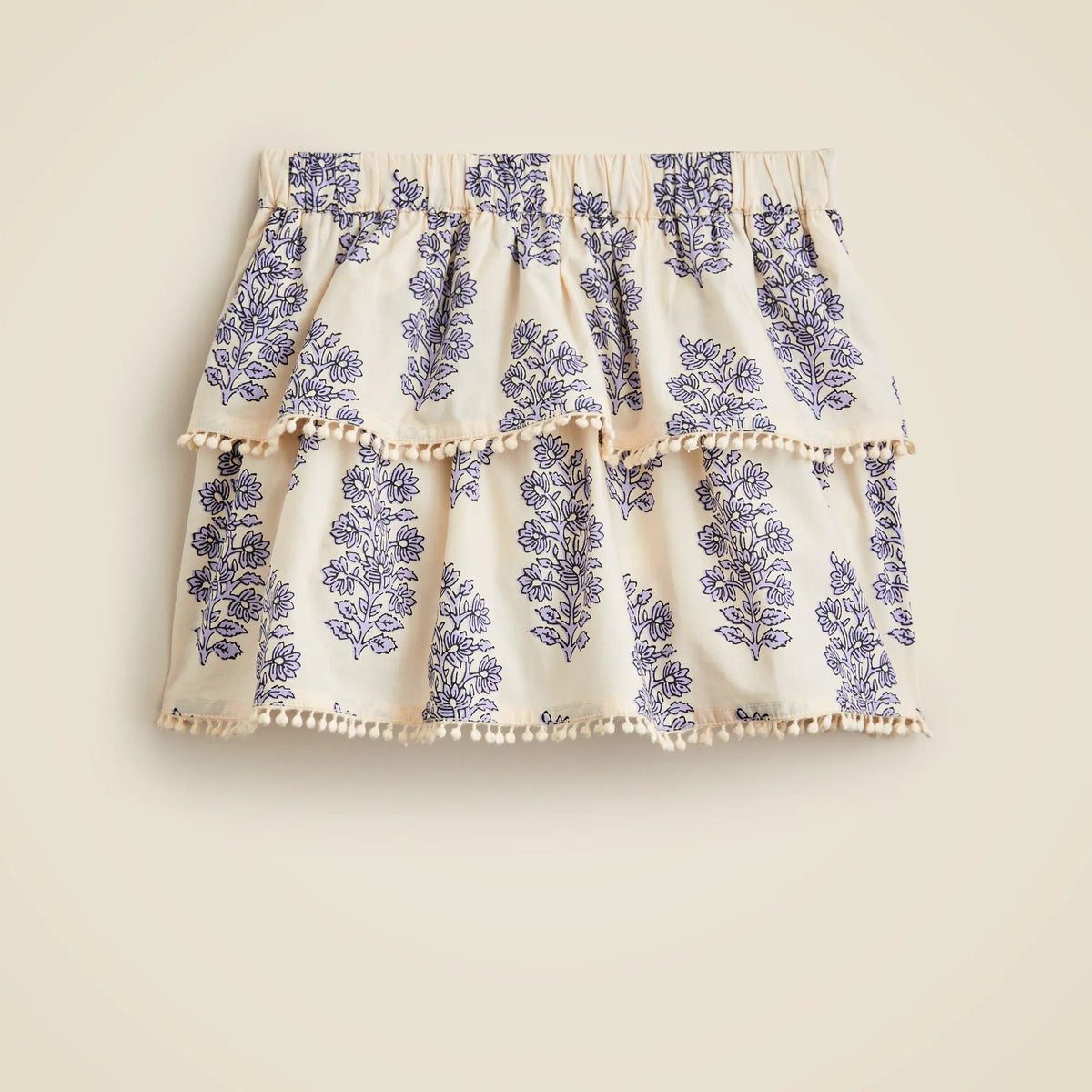 Girls' bobble-trim skirt in blooming lilac block print