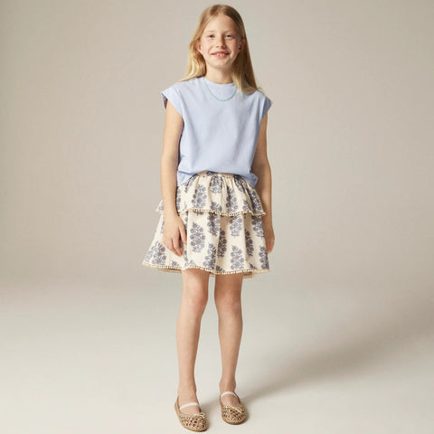 Girls' bobble-trim skirt in blooming lilac block print
